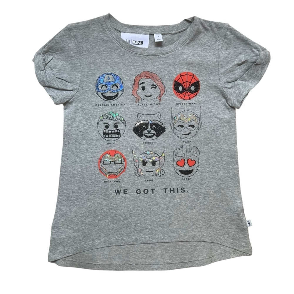 NWT GAP KIDS GIRLS MARVEL SUPERHEROES EMBELLISHED GRAY T-SHIRT SIZE SMALL